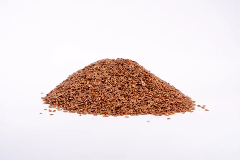 Leinsaat als Spezialfüllstoff, lose auf weißem Hintergrund