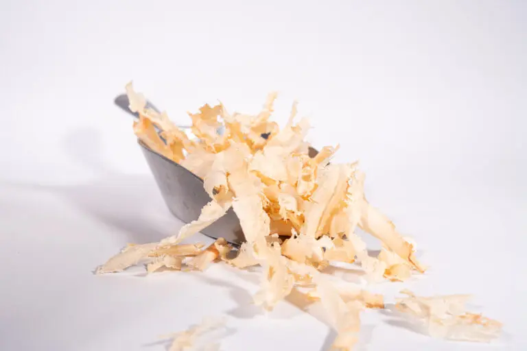 Zirbenholz-Späne auf Schaufel, Symbolfoto für Abfüllung